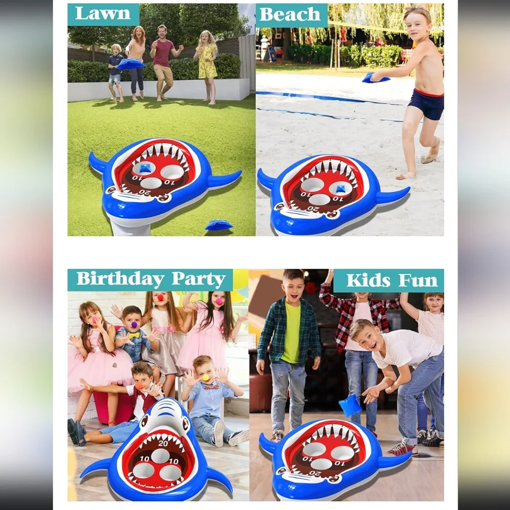 Shark floating pool toss game